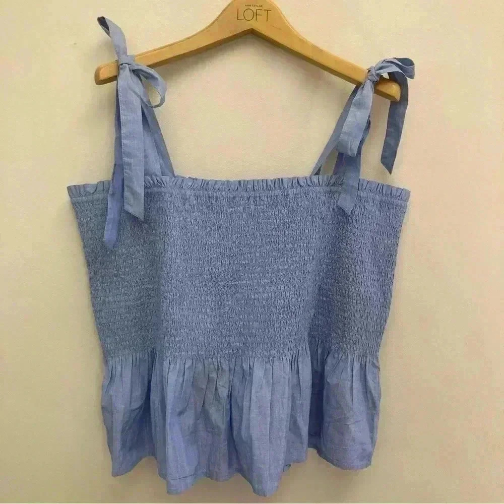 J. Crew Light Blue Smocked Tank Top